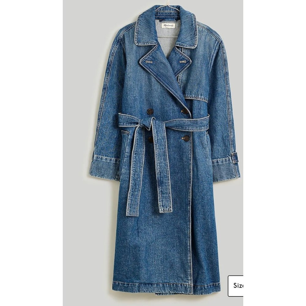 Madewell $178 Oversized Denim Trench Coat Rensberry Wash Size XS NM503